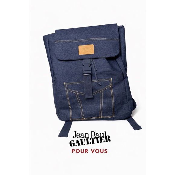 Jean Paul Gaultier Pour Vous Denim Backpack Blue Contrast Stitch Buckle Flap